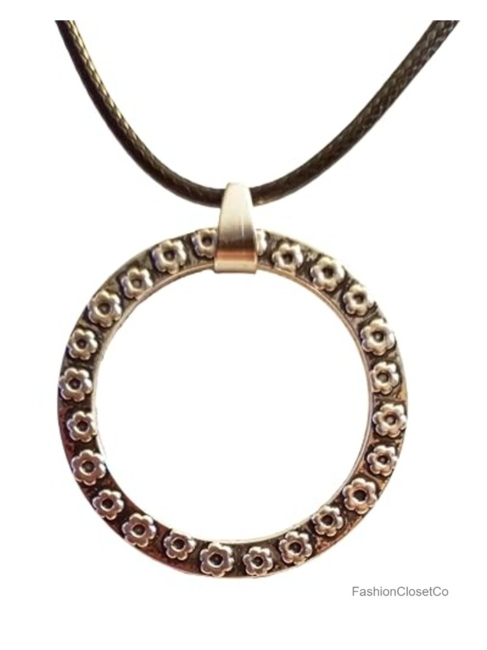Boho Floral Pendant Necklace Antique Silver Plated Leather Cord Women's